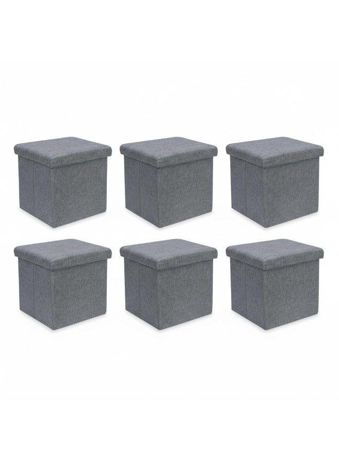 LAZER Folding Organizer Storage Stool, Grey, Pack of 6 - Image 1